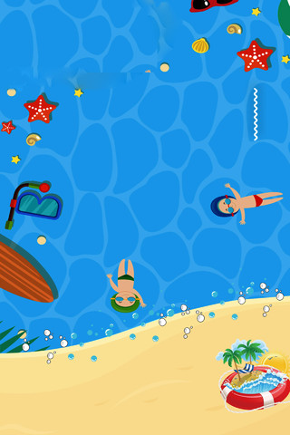 夏季游泳蓝色卡通海报背景素材